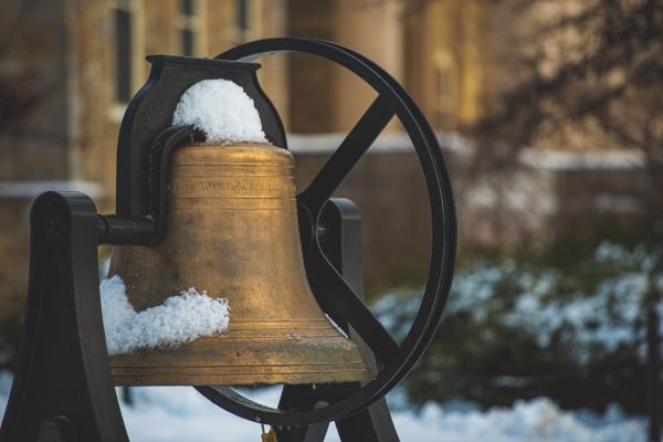 University Park bell covered in snow
